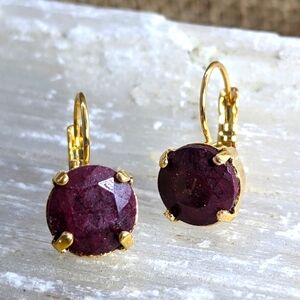Natural Faceted  Pigeon Blood Ruby Approx 5 Carats on 14K Gold Plated Earrings